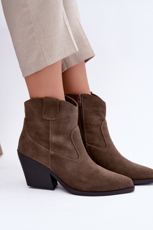 Khaki Wildleder Cowboy-Stiefeletten mit Absatz Tirabelle