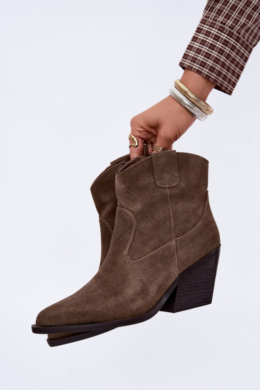 Khaki Wildleder Cowboy-Stiefeletten mit Absatz Tirabelle