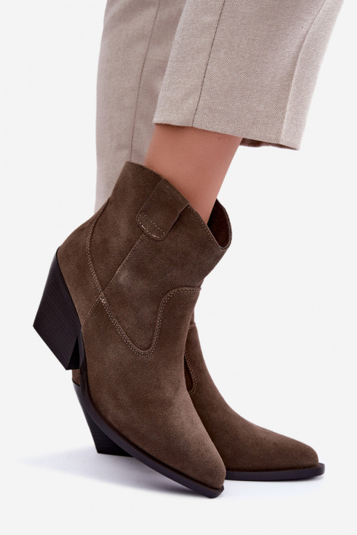 Khaki Wildleder Cowboy-Stiefeletten mit Absatz Tirabelle