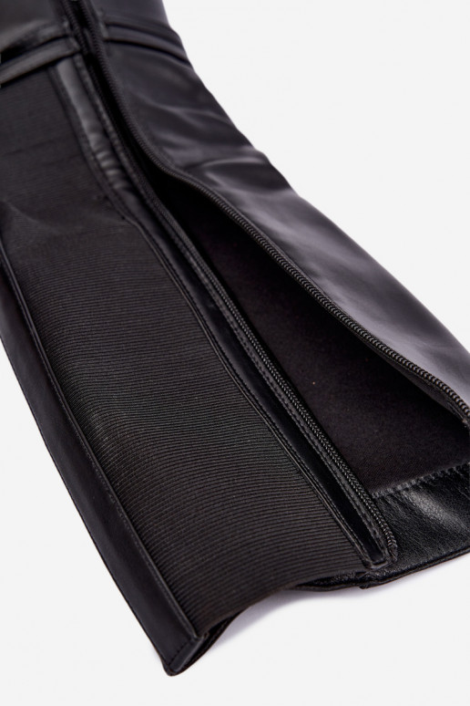 Schwarze gefütterte kniehohe Stiefel mit Absatz und Riemen Abriselle