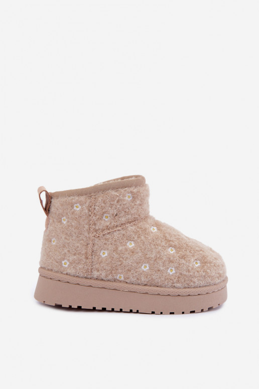 Sandfarbene Kinder-Schneestiefel mit Blumenmotiven Lunabelle