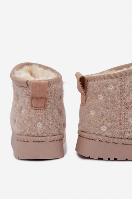 Sandfarbene Kinder-Schneestiefel mit Blumenmotiven Lunabelle