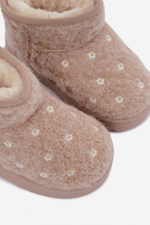 Sandfarbene Kinder-Schneestiefel mit Blumenmotiven Lunabelle