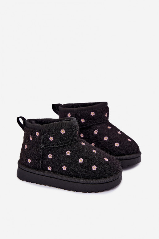 Schwarze Kinder-Schneestiefel mit Blumenmotiven Lunabelle