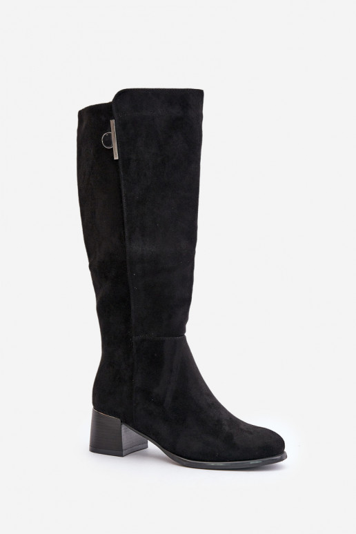Kniehohe Stiefel mit Absatz aus Kunstveloursleder schwarz Izanae