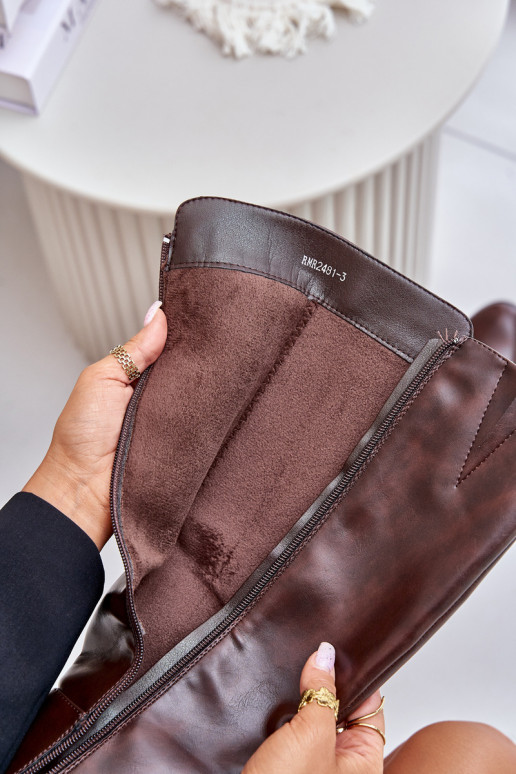 Kniehohe Stiefel mit Absatz aus Kunstleder braun Izanae