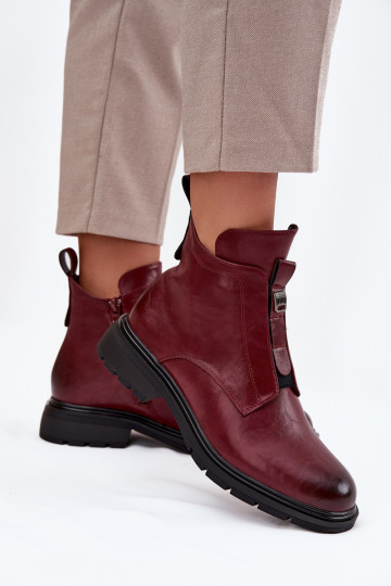 Warme Damen Stiefeletten mit dekorativen Details bordeaux Roselle