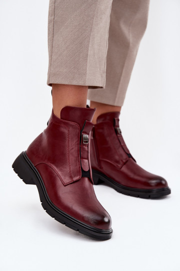 Warme Damen Stiefeletten mit dekorativen Details bordeaux Roselle 2