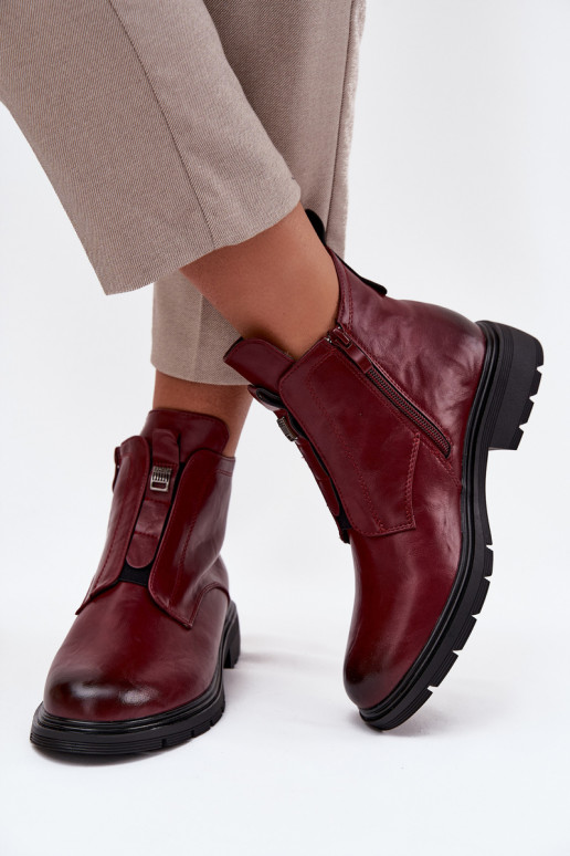 Warme Damen Stiefeletten mit dekorativen Details bordeaux Roselle