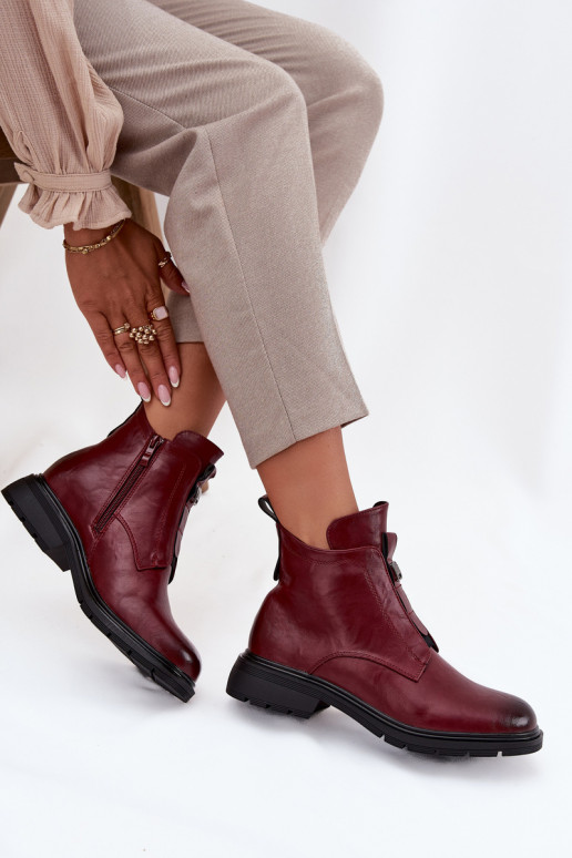 Warme Damen Stiefeletten mit dekorativen Details bordeaux Roselle