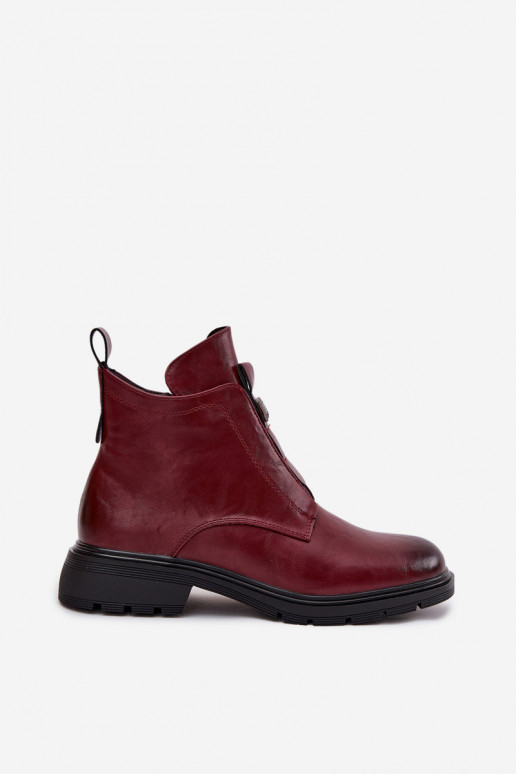 Warme Damen Stiefeletten mit dekorativen Details bordeaux Roselle
