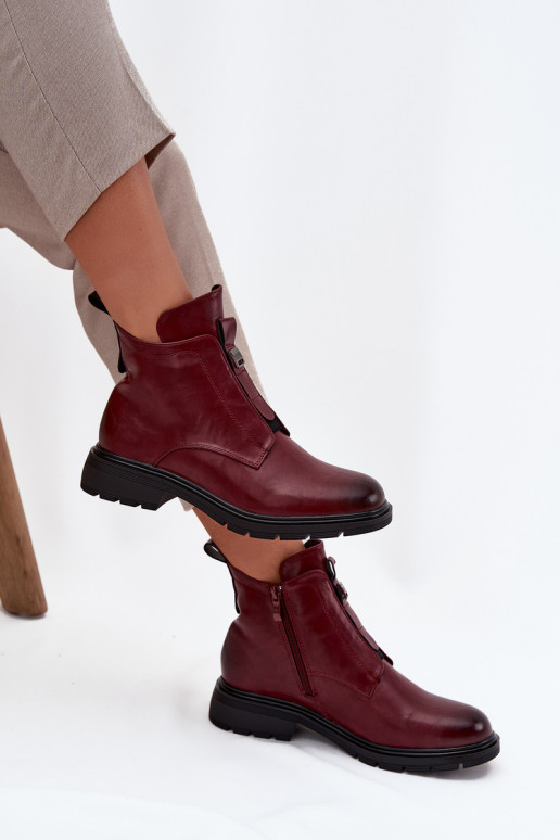 Warme Damen Stiefeletten mit dekorativen Details bordeaux Roselle