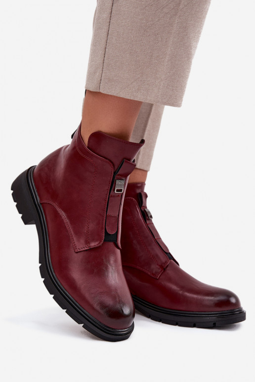 Warme Damen Stiefeletten mit dekorativen Details bordeaux Roselle