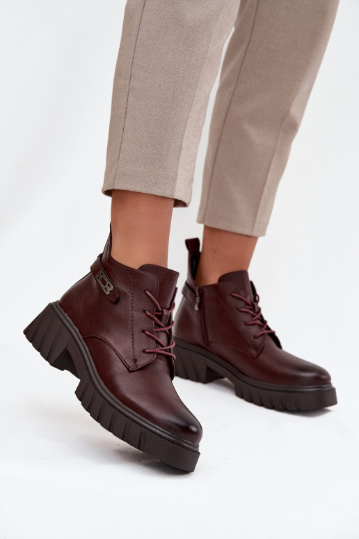 Niedrige warme Damen Stiefeletten mit verzierten Absätzen bordeaux Therisse