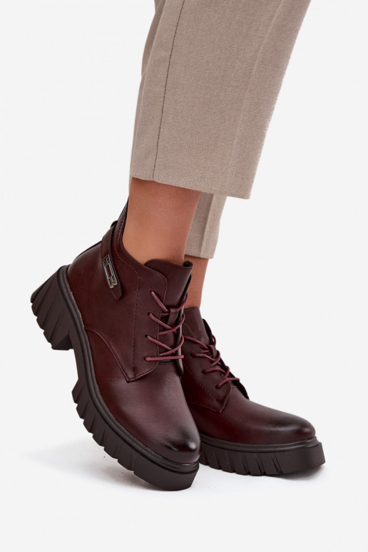 Niedrige warme Damen Stiefeletten mit verzierten Absätzen bordeaux Therisse