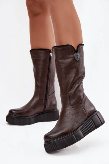 Leder Damen Stiefel mit Wolle Zazoo 70121 schokoladenfarben