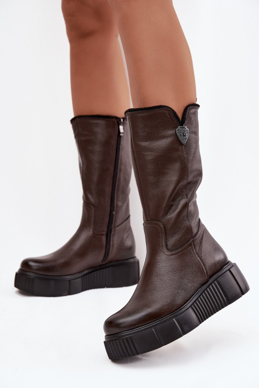 Leder Damen Stiefel mit Wolle Zazoo 70121 schokoladenfarben