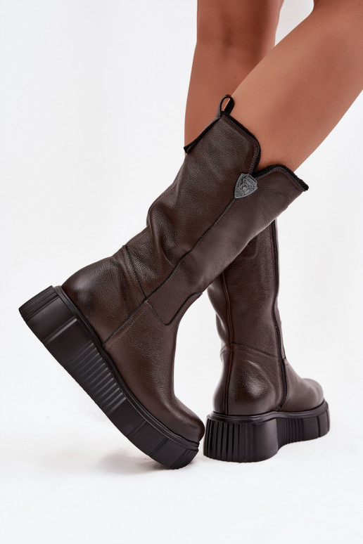 Leder Damen Stiefel mit Wolle Zazoo 70121 schokoladenfarben