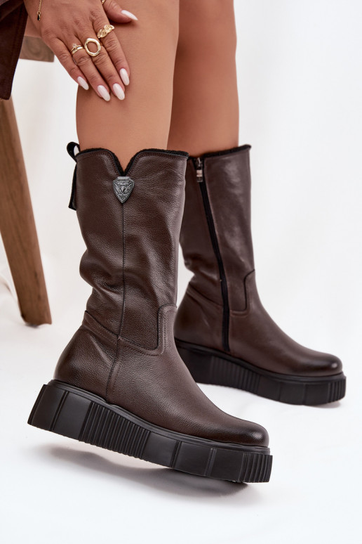 Leder Damen Stiefel mit Wolle Zazoo 70121 schokoladenfarben