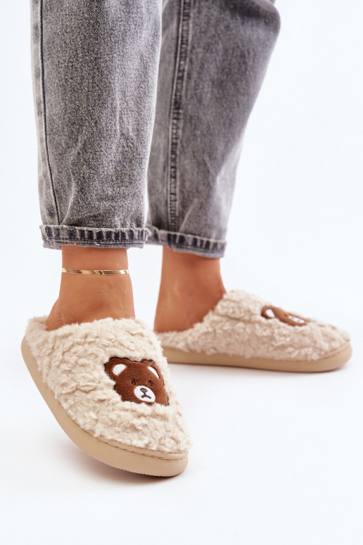 Sandfarbene Slipper mit Fell Temiena