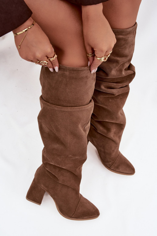Braune Kunstveloursleder Stiefeletten mit Absätzen Zazoo 4228