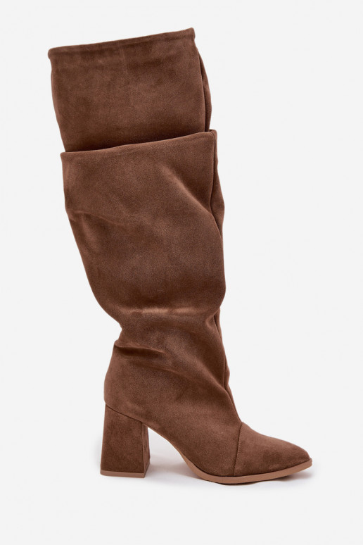 Braune Kunstveloursleder Stiefeletten mit Absätzen Zazoo 4228