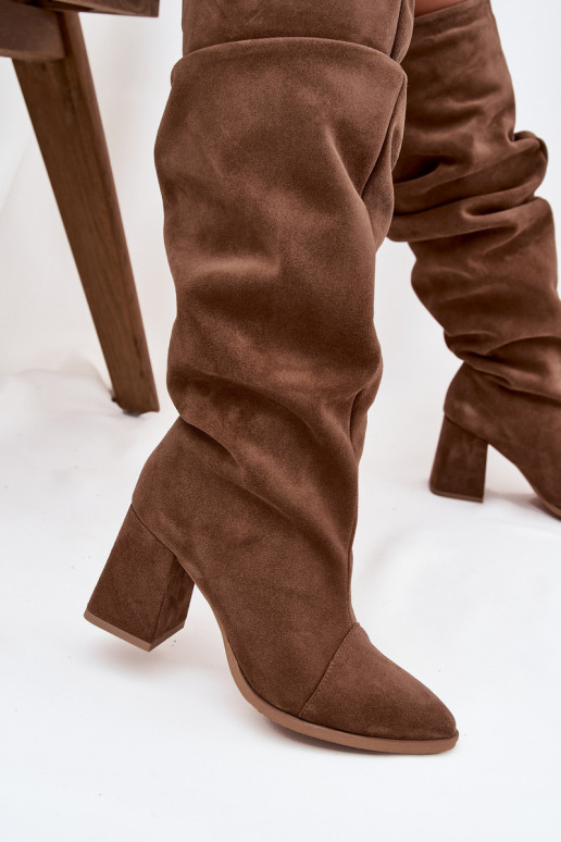 Braune Kunstveloursleder Stiefeletten mit Absätzen Zazoo 4228