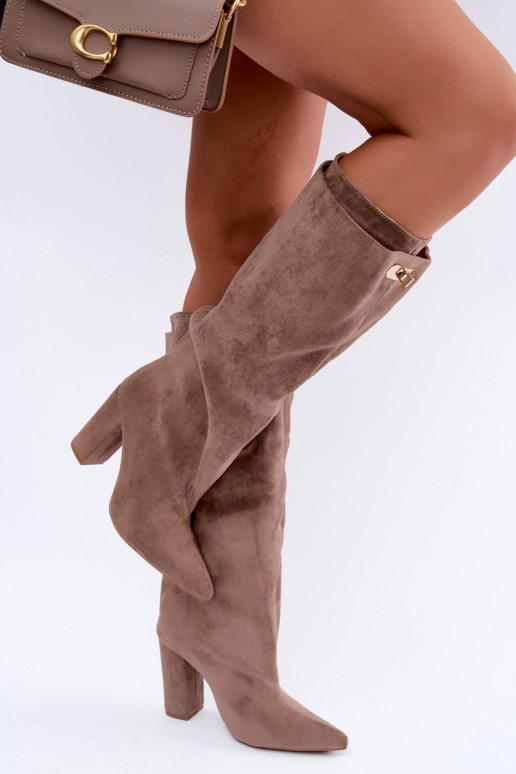 Sandfarbene Kunstveloursleder isolierte Stiefeletten mit doppeltem Schaft Luminelle