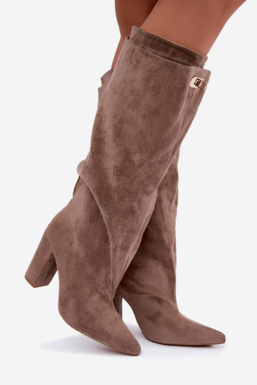 Sandfarbene Kunstveloursleder isolierte Stiefeletten mit doppeltem Schaft Luminelle
