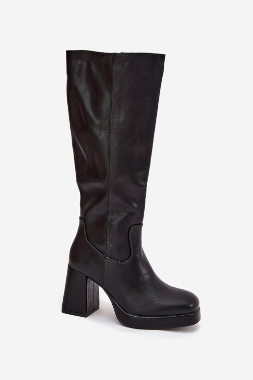 Schwarze Damen-Überknie-Stiefel mit Blockabsatz Selvia