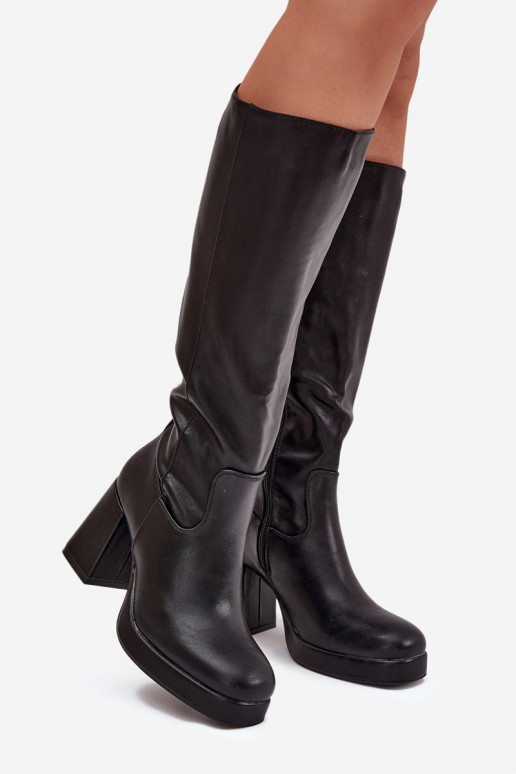 Schwarze Damen-Überknie-Stiefel mit Blockabsatz Selvia