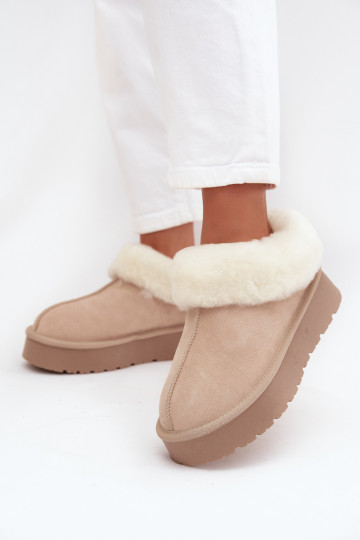 Sandfarbene Damen-Schneestiefel aus Kunstveloursleder mit Fell Mivelle 2