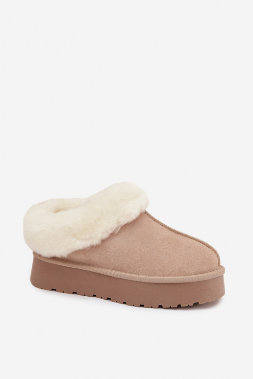 Sandfarbene Damen-Schneestiefel aus Kunstveloursleder mit Fell Mivelle