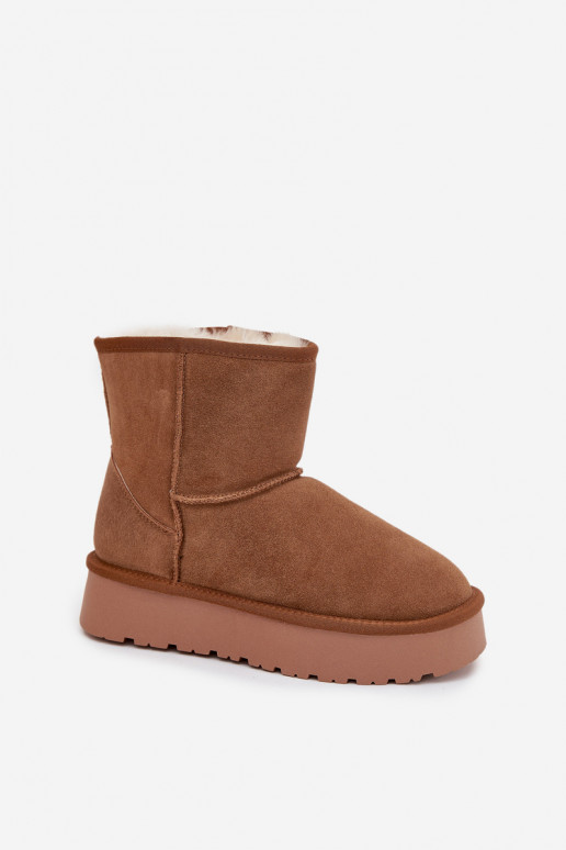 Braune Damen-Schneestiefel aus Kunstveloursleder mit Plateau Privine