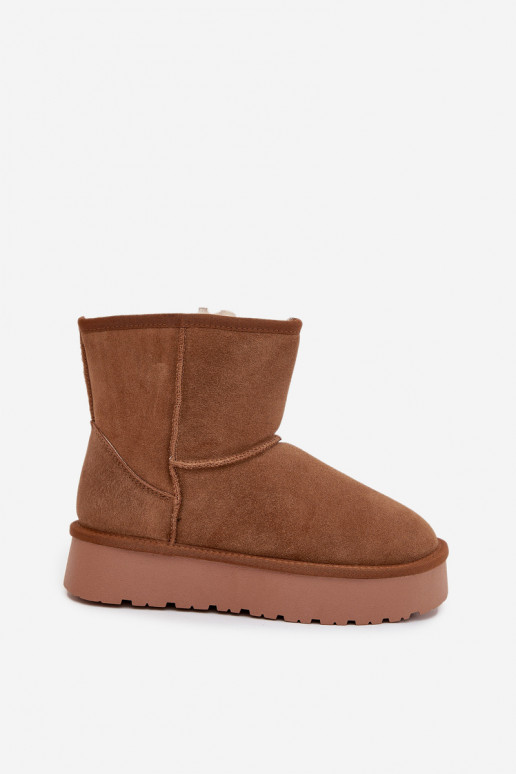 Braune Damen-Schneestiefel aus Kunstveloursleder mit Plateau Privine