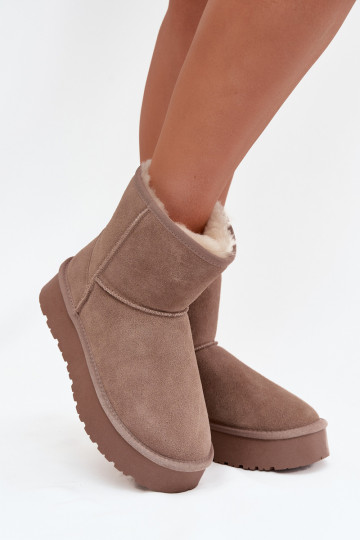 Sandfarbene Damen-Schneestiefel aus Kunstveloursleder mit Plateau Privine 2