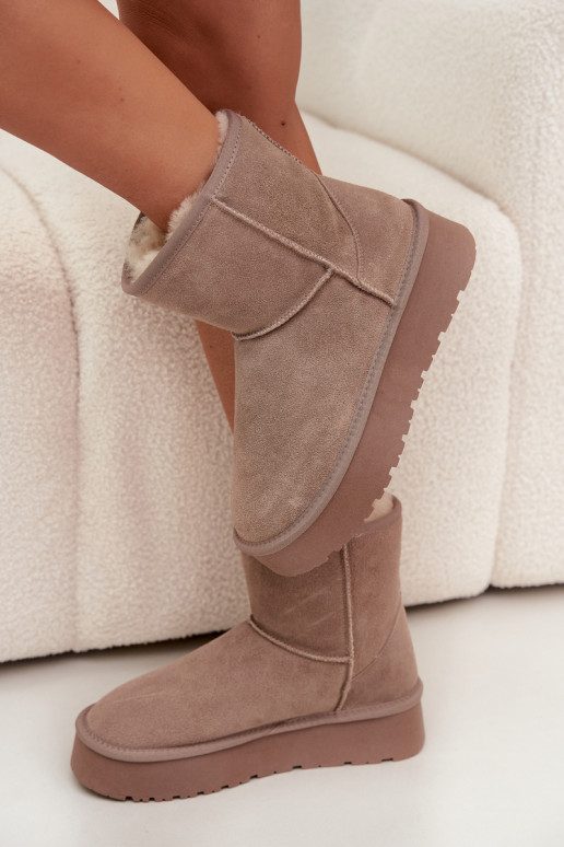 Sandfarbene Damen-Schneestiefel aus Kunstveloursleder mit Plateau Privine