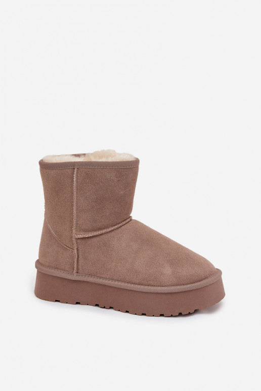 Sandfarbene Damen-Schneestiefel aus Kunstveloursleder mit Plateau Privine