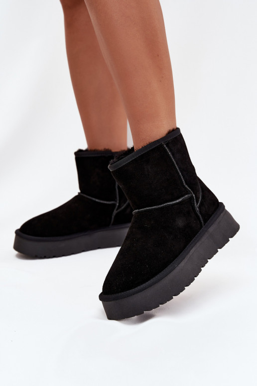 Schwarze Damen-Schneestiefel aus Kunstveloursleder mit Plateau Privine