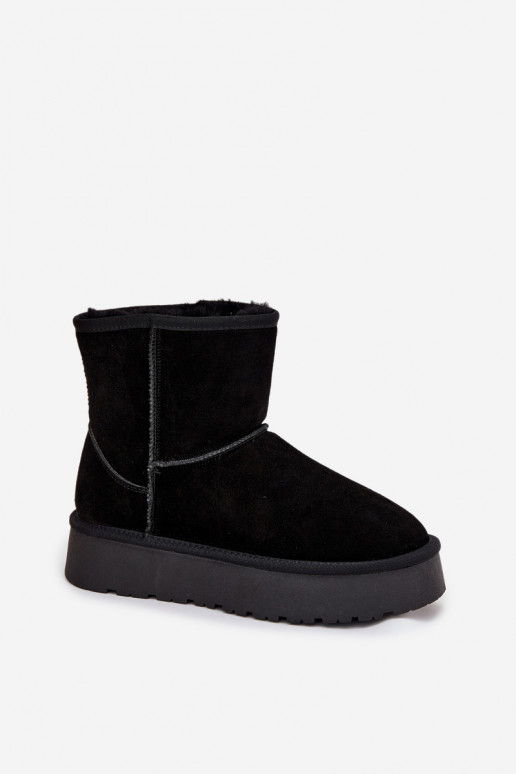 Schwarze Damen-Schneestiefel aus Kunstveloursleder mit Plateau Privine