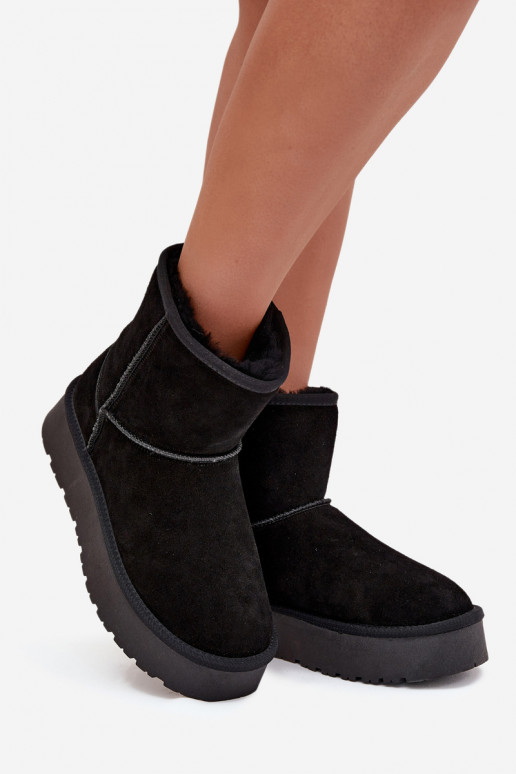 Schwarze Damen-Schneestiefel aus Kunstveloursleder mit Plateau Privine
