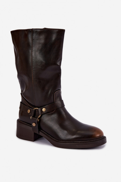 Warme Stiefeletten mit dekorativen Riemen in Schokoladenfarbe Galdine