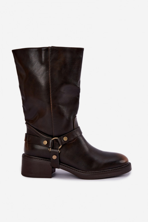Warme Stiefeletten mit dekorativen Riemen in Schokoladenfarbe Galdine
