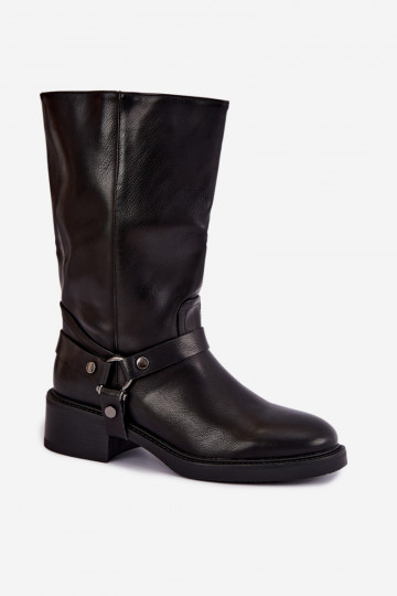 Wärmende Stiefeletten mit dekorativen Riemen in Schwarz Galdine