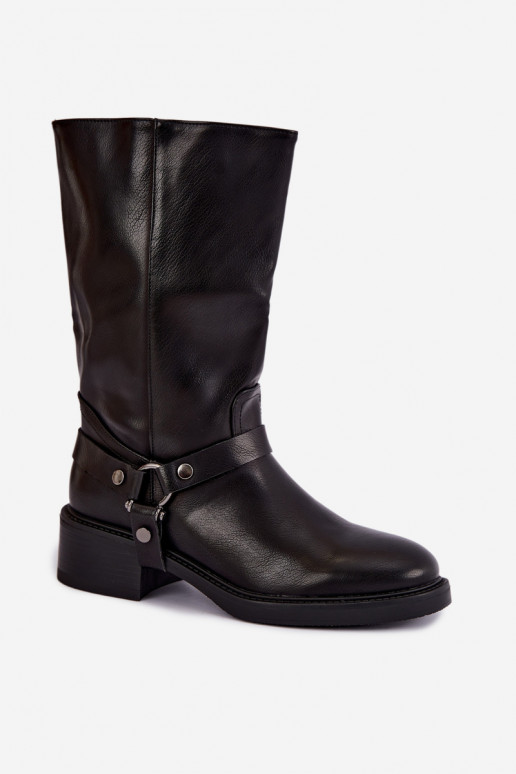 Wärmende Stiefeletten mit dekorativen Riemen in Schwarz Galdine