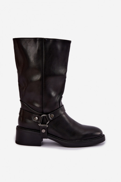 Wärmende Stiefeletten mit dekorativen Riemen in Schwarz Galdine