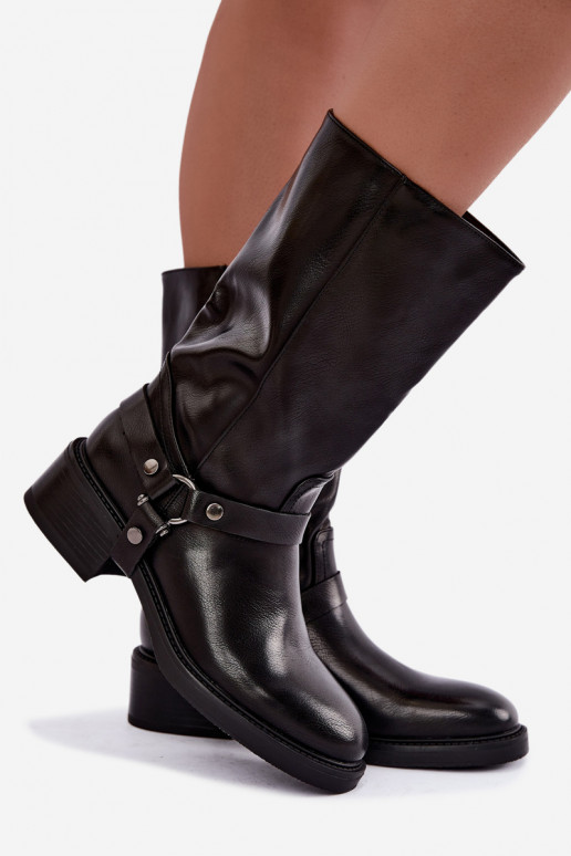 Wärmende Stiefeletten mit dekorativen Riemen in Schwarz Galdine