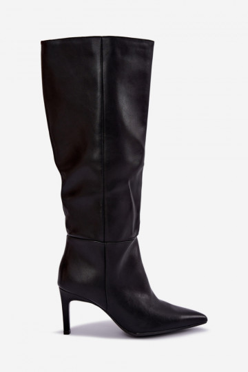 Wärmende hohe Stiefel mit Rüschen und Absätzen in Schwarz Rodeline 2