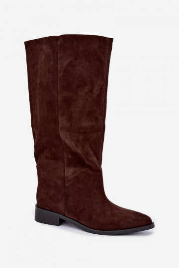 Slip-On hohe Stiefel mit breiten Absätzen in Schokolade Cadorine