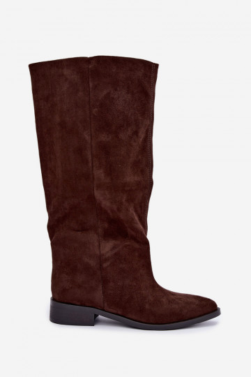 Slip-On hohe Stiefel mit breiten Absätzen in Schokolade Cadorine 2